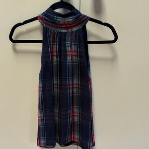 J Crew Collection Sleeveless Halter Top in Navy with Red & Teal sm